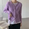 Femmes tricots automne hiver violet tricoté Cardigan femmes élégant col rond simple boutonnage pull en cachemire dames coréen solide chaud hauts 2023