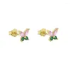 Stud -oorbellen 925 Sterling Silver Mini Small CZ Butterfly Earring Minimale delicate groene roze steen Tiny Fashion Jewelry