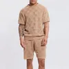 Survêtements pour hommes Survêtement solide Casual Hommes Shorts d'été Ensemble de mode tricoté creux à manches courtes T-shirts Pantalon taille moyenne Costume deux pièces 230524