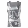 Heren tanktops zilveren metallic glanzende mannen nachtclub podium dance mouwloze sexy vest hiphop mode slanke fit clubkleding heren kleding