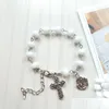 Beaded Religious Cross Jewelry Metal Rose White Crystal Rosary Bracelet Drop Delivery Bracelets Dhdeg