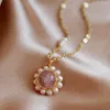 Pendant Necklaces Strawberry Crystal Pearl Necklace Female Round Beads Simple Temperament Fashion Clavicle Chain Ins Small Fresh Forest