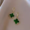 Mode Vintage 4/4 Leaf Clover Charm Stud Oorbellen Terug Parelmoer Sier Vergulde Agaat voor Damesmeisjes Valentijnsdag Moederdag Bruiloft Sieraden Cadeau