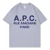 Camisetas masculinas 2023 Moda de verão Men/mulheres camisetas de grandes dimensões APC Print Hip Hop Manga curta Camise