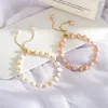 Bracelets porte-bonheur Minar 2023 mode rose blanc couleur perle d'eau douce Bracelet perlé pour les femmes perles d'or réglage cadeau