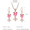 Necklace Earrings Set Jewelry Cute Pink Opal Goldfish Pendant Necklaces Cartoon Rose Clavicle Chain Animal Fish Drop Sets