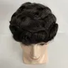 Sostituzione dei capelli umani vergini malesi 32mm Wave # 1b Colore nero naturale 0.08mm Nodi della pelle PU Toupee per uomini bianchi