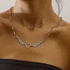 Ästhetischer Schmuck, Anhänger-Halskette, trendiger, cooler Wind, Punk, doppelte Bambuskette, hohle Liebesengelsflügel-Anhänger-Halskette, Frau, Designer-Halsketten 02