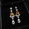 Baumelnde Ohrringe, luxuriös, glänzend, gelb, Zirkonia, 925er Silbernadel, lange Braut-/Hochzeitsohrringe für Frauen, Party, Modeschmuck