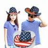 Fashion star jazz hat Western cowboy white and red bar warped edge party festival hat Europe and the United States popular straw braided cowboy hat