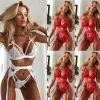 Sexy Womens bran and Brief Panties Exotic Sets 3PCS Lingerie Women Underwear Babydoll Sleepwear Lace G-string