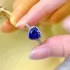 Cluster Rings Fine Jewelry 925 Sterling Silver Blue Sapphire Cubic Zirconia Heart-Shaped Center Stone Ring For Women