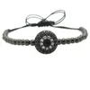 Strand Brand Men Black Pumped Eye Armband Micro Pave Cz Round Evil Beads flätade makram Mens Bangles