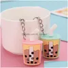 Key Rings Fashion Creative Pearl Milk Tea Keychains Simation Drink Cartoon Leuke kettingliefhebbers Tassen Hanglijtage Keyring Drop Delivery Juwel DHBK1