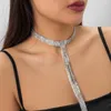 Chains Sexy Luxury Shiny Rhinestone Long Tassel Chest Chain Necklace For Women Wed Goth Crystal Choker Banquet Jewelry Y2K Accessories