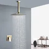 Set doccia da bagno Spazzolato oro opaco nero lucido Rubinetto doccia da bagno Soffione doccia quadrato Soffione doccia superiore Set miscelatore doccia a cascata per montaggio a soffitto G230525