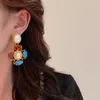Boucles d'oreilles pendantes colorées ovales résine pierre blanche perle français Vintage élégant métal goutte pour femmes fille fête bijoux HUANZHI