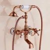 Bathroom Shower Sets European Style Brass Plating Gold Shower Faucet Bathtub Shower Suit Cold Hot Mixed Water Shower Tap Rose Gold Telephone Faucet G230525