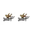 Stud Earrings 2023 Luxury Temperament Rhinestone Bird Leaf For Women Fashion Vintage Party Gift Jewelry