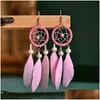 Dangle Chandelier Jewelry Women Faux Feather Earrings Bohemian Fringe Tassel Long Drop Set With Dream Catcher Design For Girls Deli Dh2Tk