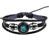 Bedelarmbanden Echte lederen armband 12 Zodiac blauw droge sterrenbeelden geliefden geweven arm