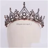 Tiaras Bridal Black Crown Headwear Wedding Birthday Headdress Rhinestones Retro Luxury Hair Accessories For Female Drop Delivery Jew Dhzes