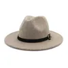 Breda randen hattar ull män kvinnor solida med bälte designade fedora varm lyxklänning formell grå vit filt hatt droppe leverans mode en dhpjn