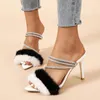 Slippers 2023 Dames Fashion Furry Women Pumps Sexy Party Dress Dames Hoge hakken Open Toed Shoes Zapatos Zapatos