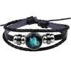 Bedelarmbanden Echte lederen armband 12 Zodiac blauw droge sterrenbeelden geliefden geweven arm