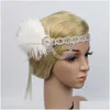 Pannband kvinnor eleganta fascinators pannband pärla strass hår vintage damer rem blomma fjäder party clip accessory drop de dhfkj