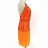 Stage desgaste do vestido de dança latina Women Women Competition Orange Suspender Samba Rumba Filme Full Fringe Costume BL4519