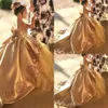 2023 Gold Lace Crystal Beads Girls Pageant Dresses For Weddings Jewel Neck With Bow Junior Girl Formal Dress Kids Prom Communion Gowns