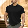 Men's Casual Shirts Men Button Up Short Sleeve Slim Fit Business V Neck Shirt T Blouse