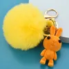 Porte-clés dessin animé mignon flip lapin animal poupée fourrure Pom Poms balle porte-clés femmes sac bijoux voiture clé pendentif G230525