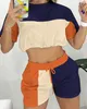 Tracksuits voor dames Colorblock korte mouw Top Drawstring Shorts Set 2023 Summer Fashion Women's Clothing Casual Two Piece Women