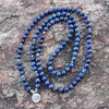 Strand 8mm Natural Lapis Lazuli Bracelet With Lotus OM Buddha Charm Yoga 108 Mala Necklace