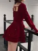 Robes décontractées Suninbox noël rouge élégant velours robe femmes Vintage Mini femme mode coréenne fête Y2k hiver 2023