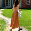 Vestidos casuales Verano Estilo suave Mujeres sueltas Tanque Delgado Moda coreana Faldas a media pantorrilla Ropa de vacaciones en la playa Naranja Viaje