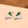 Retro charmiga kvinnor malachite geometriska studörhängen mode sexig kvinnlig s925 sterling silver örhängen triangel avancerade örhängen bröllop fest smycken gåvor