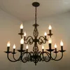 Żyrandole luksus rustykalny żyrandol z kutego żelaza E14 Czarna zabytkowa zabytkowa dom do salonu europejski oświetlenie lamp