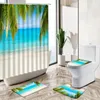 Rideaux de douche océan plage plantes vertes paysage rideau palmier Nature photographie décor à la maison tapis antidérapant couverture de toilette ensemble de tapis de bain