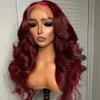 Brazilian Wine Burgundy Red Lace Front Wig 360 Lace Frontal Human Hair Wig Transparent HD Lace Body Wave Synthetic Wig for Women Preplucked