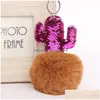 Porte-clés Paillettes Moelleux Cactus Porte-clés Faux Lapin Boule De Fourrure Sac Anneau En Peluche Arc-En-Plante Pendentif Pompon Chaîne 14 Couleurs Drop Deliv Dh3Lq