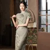Etnik Giyim Gri Çin tarzı Cheongsam Kadın Vintage Zarif Yaz Elbise Kadın Modern Tatlı Kız qipao Moda Çin Kostüm