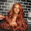 フリーパーツGlueless Pervian 13x4 Lace Frontal Wigs Dark Auburn /Ginger Orange Colored Simulaiton Human Hair Body Wave Wigs透明レース閉鎖ウィッグ女性向け