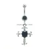 Navel Bell Button Rings Fashion Crystal Cross Belly Bilancieri in acciaio inossidabile 316L Ciondola Piercing Gioielli Drop Delivery Body Dhz8W