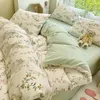 Bedding Sets Cotton Elegant Chic Floral Blossom Print Set Vibrant Soft Breathable Duvet Cover Bed Sheet Pillowcases Family 7Pcs