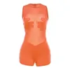 2023 zomer dames jumpsuit sexy mesh perspectief paneel hoge taille mouwloze strakke bodysuit shorts jumpsuits voor vrouwen