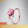 Anelli a grappolo Volayer Anello in argento sterling 925 Foglia di vetro di Murano rosa Creazione di gioielli da donna originale Ngagement