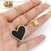 Pendant Necklaces Simple Stainless Steel Gold Color Link Cable Chain Necklace Black Heart Round V-Shapled Women Party Jewelry